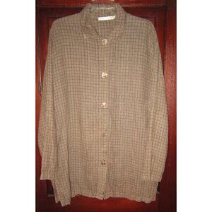 Marc Wear Ware Vintage L Tunic Top Big Shirt Blouse Linen Windowpane Plaid Heavy